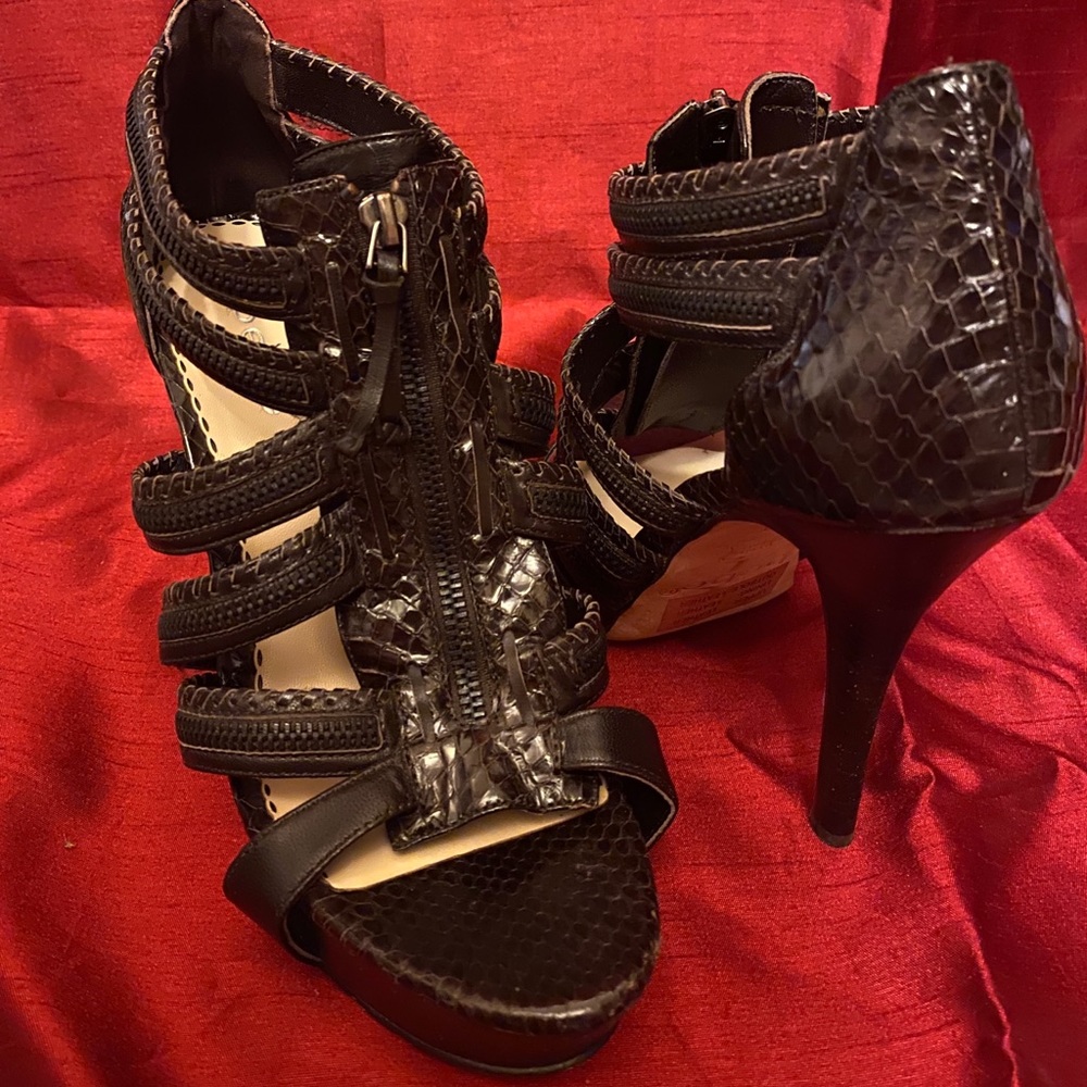 Bebe Black Snakeskin Printed Heels